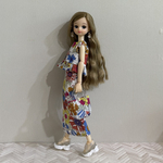 🉐SUMMER SALE！夏にピッタリ！大胆な花柄のブラウスとマーメイドスカートのセット　おまけバッグ付き　リカちゃん　22cmドール　定形外送料込み