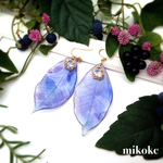 紫陽花色の葉とジルコニアのピアス