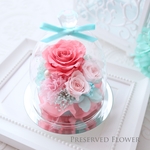 バラ色の清楚なガラスドームアレンジメント｜記念日・結婚祝い・新築祝い等　pre.006