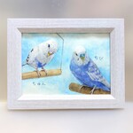【М様専用】セキセイインコの水彩肖像画【手描き原画】（簡易額付/オーダー）
