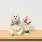千日紅のトピアリー　まんまると咲いたしろくまちゃんのお気に入り　フェルトフラワー　フラワーボール　届いたらすぐ飾れる　北欧インテリア　ピンクのグラデーション　しろくま貯金箱と一緒に　minne-new