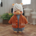 お花模様カーディガン【オレンジ(麻)・白のお花】❤︎handmade❤︎小さな動物系ドールサイズ