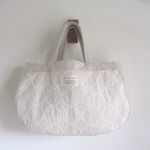 サークル　刺繍　×　ナチュラルリネン　ぷっくり横長トートBAG　前ポケット　