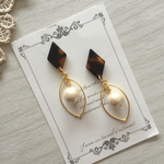 ひし形べっ甲🌟コットンパールピアス