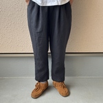 チャコールグレーリネンのスッキリサルエルパンツ