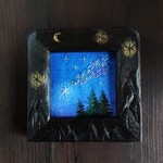 小さな刺繍絵　流れ星(ブルー)
