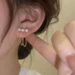 silver925芯　パール×キャッチチェーンピアス　ゴールド