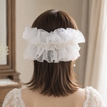 【シフォンヘッドドレス　ホワイト】　ヘッドドレス　ヘアアクセサリー　ウェディング  ブライダル　結婚式  2次会　パーティー　成人式卒業式　発表会　前撮り　シフォン　リボン　白　