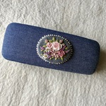 【再販】コットンリネンと刺繍の野の花の眼鏡ケース　デニム風