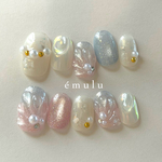 【𝑵𝒐.18】𝑴𝒆𝒓𝒎𝒂𝒊𝒅 𝑺𝒉𝒆𝒍𝒍🫧🐚　/ ネイルチップ　夏　貝殻　結婚式　ピンク　水色