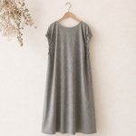 ベーシックリネン　シャーリング袖のナチュラルロング丈　ゆったりワンピース  linen long dress
