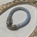 蛇　チューブクロッシェ　ブルー　ビーズクロッシェ　シルバー