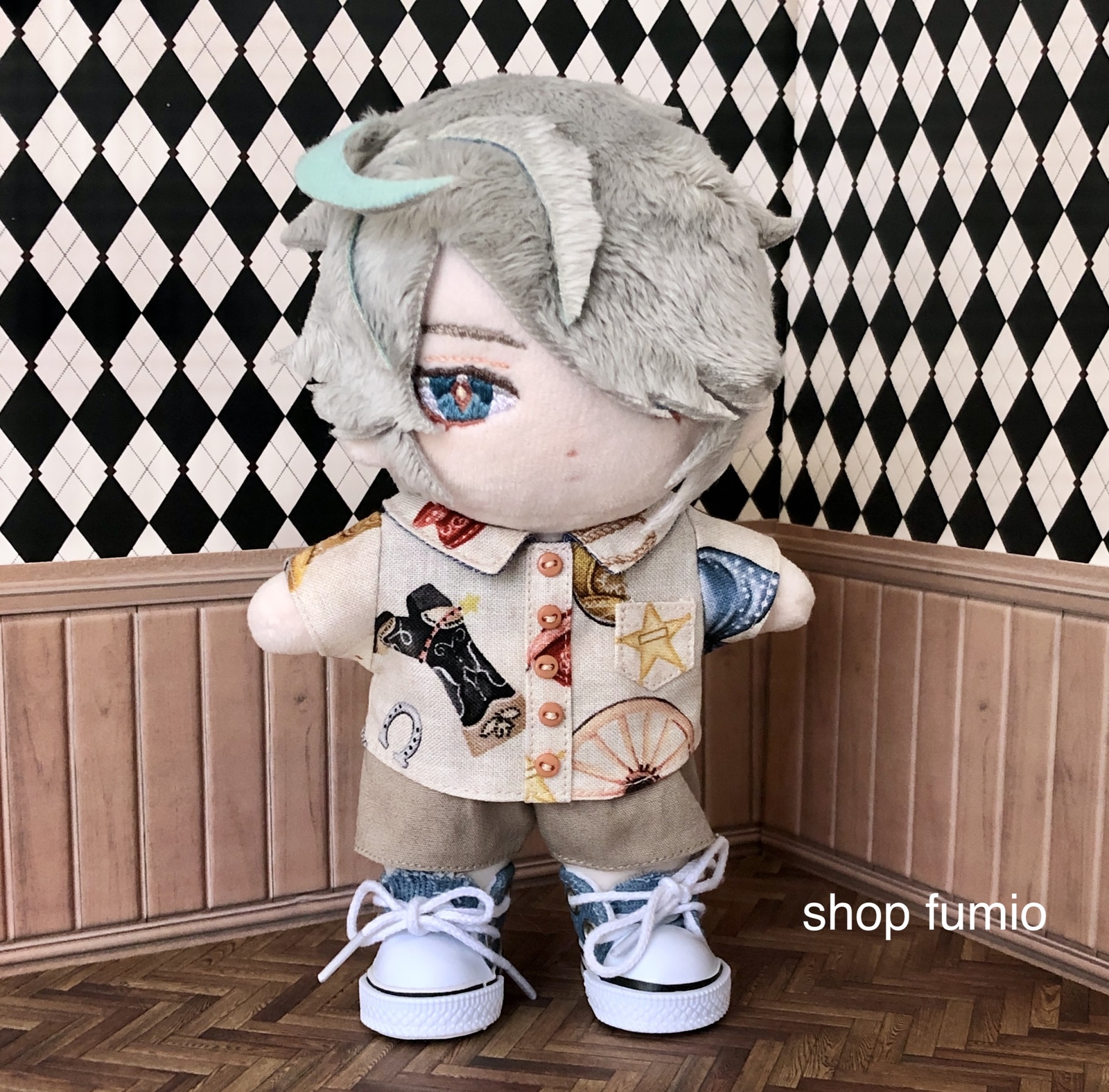 15cmぬい服 半袖シャツ＆ショートパンツのお出かけセットアップ wawa
