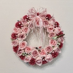  No.wreath-15578/★ バラとカーネーションと小鳥のピンク・リース 39cm・アートフラワー/造花リース/大型リース