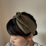 ワイヤー入りヘアバンド（リネン・カーキ）