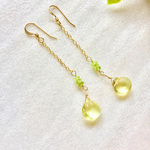 14kgfピアス  透明なレモンクォーツとペリドット