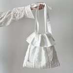 chiffon frill drawstring bag・white｜シフォンフリル巾着バッグ オフホワイト｜トートバッグ｜ショルダーバッグ｜リボンバッグ