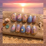 【期間限定SALE🐚】サンセットビーチネイル　夏　海　オーロラ　個性　夕日　ネイルチップ　イベント　デート うるうる ちゅるん　旅行 ハワイ 透明　微粒子　マグネット　浜辺 