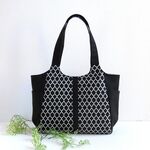 A4トート＊すっきりトート＊モノトーンで仕事も休日も使える11号帆布＆モロッカン柄A4も入るポケットたくさん軽いバッグ　