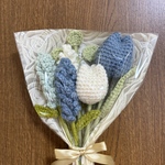 ハンドメイド 淡青系花束 枯れないお花 毛糸 かぎ編み