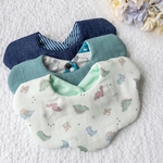 【名入れ刺繡OK 】もくもくスタイ3枚セット｜男の子セット｜出産祝いギフト｜ベビー よだれかけ 恐竜柄 ダブルガーゼ