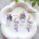 💜紫陽花猫ちゃん💙ピアス/イヤリング/ノンホール樹脂ピアス/チャーム/レジン/ねこ/ネコ/手染めビーズ