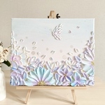 「白夜に舞う」27.3×22㎝　花のテクスチャーアート　蝶のアート　玄関飾り　玄関インテリア　