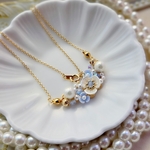 【みずいろ】お花のブランコネックレス◌˳ ‐sedna‐ (セドナ)　パールアクセサリー　フラワーモチーフ　三花弁　コットンパール　チェコガラスビーズ　お呼ばれにも