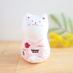 猫の置物　和服　桜色