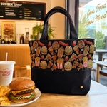 再販（再々々々版）刺繍トートバッグ　大人気ハンバーガー＆ピザ柄　黒キャンバス　　まち付き大容量　大人可愛いバッグ　インド刺繍