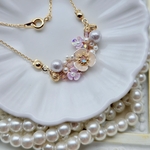 【ラベンダー】お花のブランコネックレス◌˳ -Lailah- (ライラ)　パールアクセサリー　フラワーモチーフ　三花弁　コットンパール　チェコガラスビーズ　お呼ばれにも