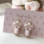 pearl × ribbon × cameo ピアス