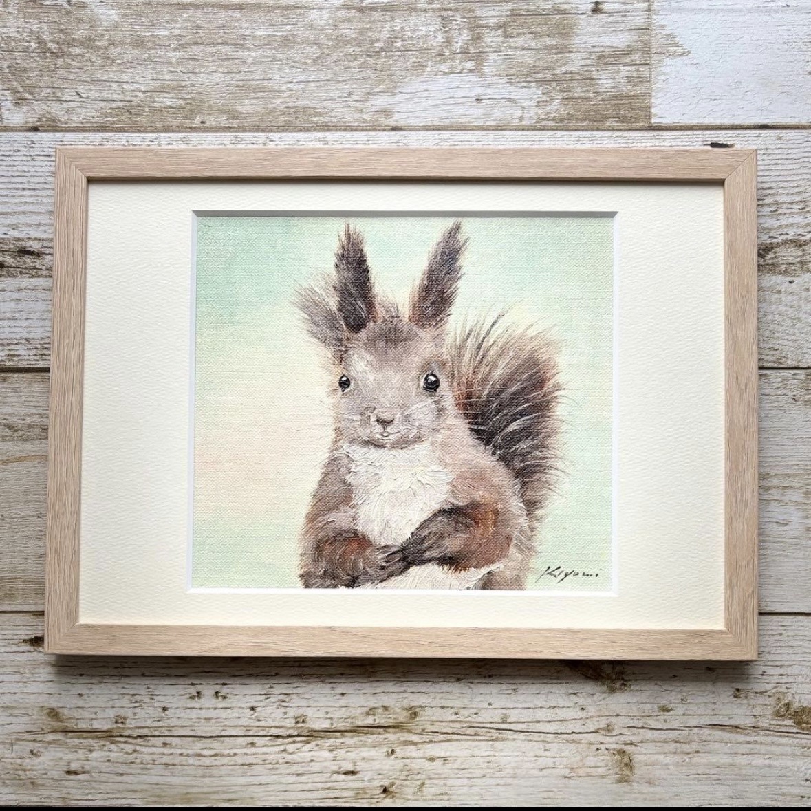 エゾリス 油絵原画　フレーム付き　約23x32cm 4,560円