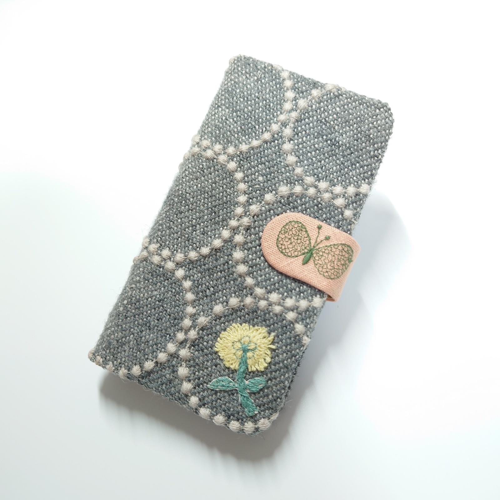 ケース・サイズ選択】刺繍15こ・グレー タンバリン ブックカバー