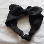 baby S size 結びリボンヘアバンド リネン （BLACK）