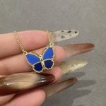 パピヨン　ネックレス　 ブルーパピヨン　蝶 花  アルハンブラ　マザーオブパール　白蝶貝　LOGO ラピスラズリ ブルーアゲート マルチモチーフ  ゴールドカラー