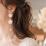 フラワー ロング イヤリング ピアス 花 ウェディング 結婚式 ブライダルアクセサリー カラードレス お呼ばれ ウェディングフォト シンプル 金アレ対応