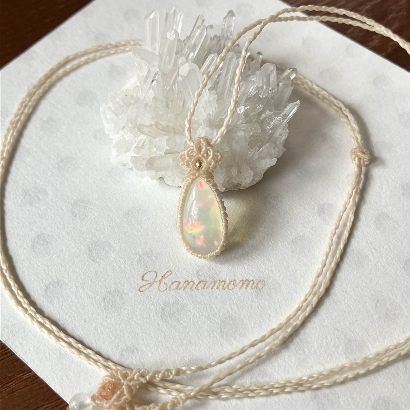 天然石フォッシルコーラルのマクラメネックレス - Hanamomo shop
