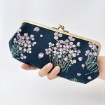     上品に華やぐ がま口長財布｜和モダン 花柄 ネイビー ピンク 上品 大人可愛い がま口財布