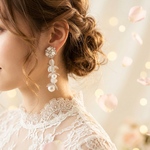 【金属アレルギー対応】シルバー　大ぶり　ロング　ウェディング　ブライダル　パール　結婚式　披露宴　挙式　前撮り　フォトウェディング