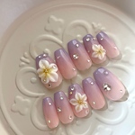 ♡パープル×ピンクグラデーションのプルメリアネイル♡