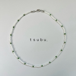 tsubu. ビーズネックレス ホワイト×グリーン