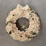  No.wreath-15579/★ バラと蝶々と2種リボンのエクリュ・リース 42cm・アートフラワー/造花リース/大型リース