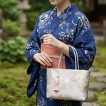 帯バッグ【鳳凰　菱文】唐織　プラチナ箔　2way  着物帯リメイクバッグ　ラッピング対応　タッセルカラー選べます