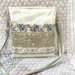 サコッシュ　インド刺繍リボン　ライトイエロー