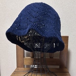 Lサイズコットン透かし編み帽子 紺色
