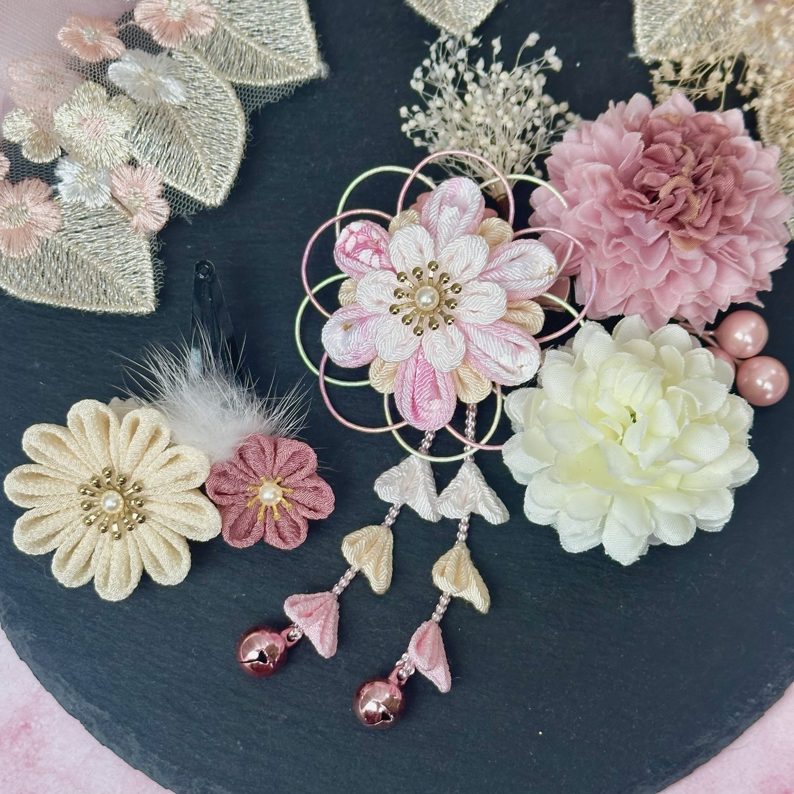 ベビー ヘアバンド クリップ つまみ細工 100日祝い 百日祝い お