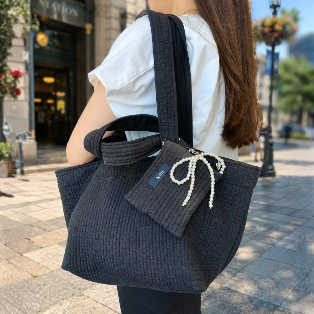 ヌビリボンバッグ+リボンポーチセット（チャコール） ヌビリボンポーチ 全4色 ヌビ ポーチ リボンポーチ ギフトにおすすめ