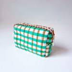 キルティング ボックスポーチ／インドブロックプリント／布ポーチ／ハンドメイド