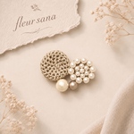unique motif  シルキーパールとクロッシェのブローチ〈heart〉  powder brown